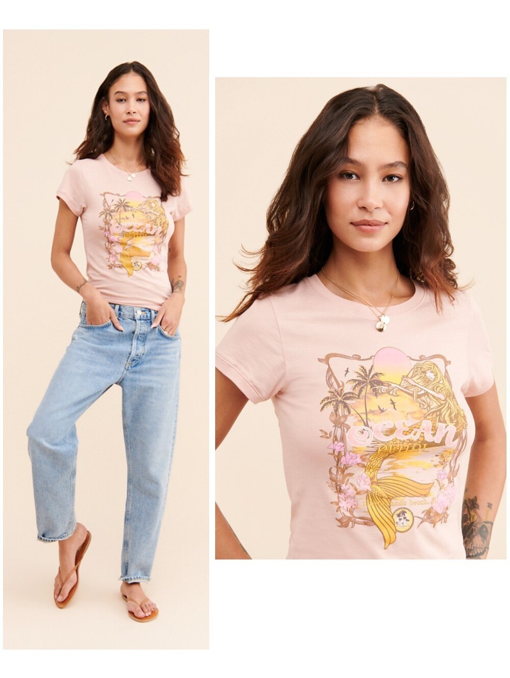 Spell & The Gypsy Ocean Pearl Organic Cotton Blush Pink Graphic Baby Tee S Boho